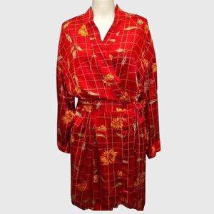 Vintage Victoria's Secret XS/S Red Floral Silk Robe Tied Pockets Luxury Sexy Y2K